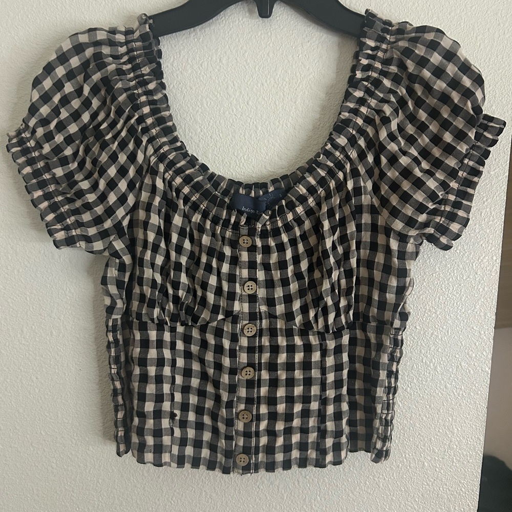 Gingham Puff Sleeve Blouse